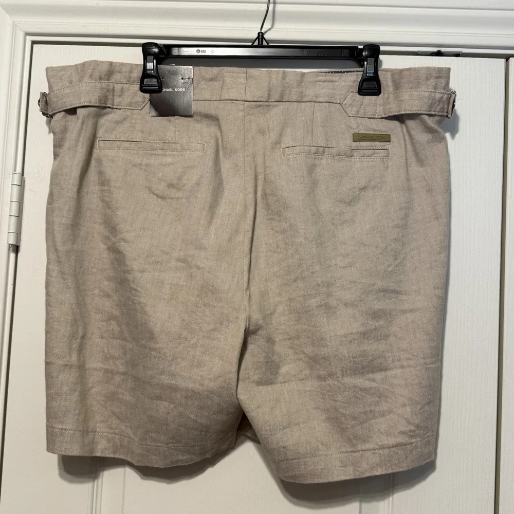 NWT Michael Kors Linen Blend Chino Shorts 38 Khaki Adjustable Waist $98